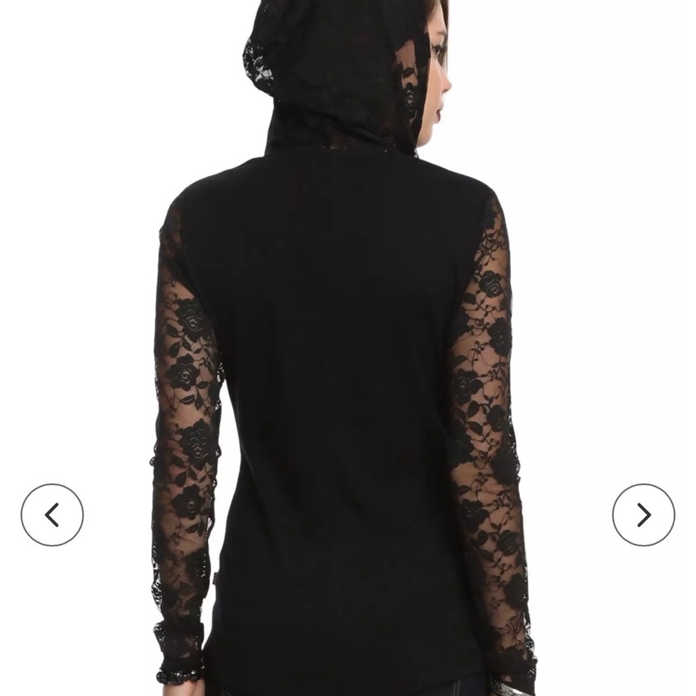 Royal Bones Black Floral Lace Zip Hoodie with Side Lace-Up - Picture 3 of 12
